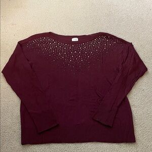 ANDEAWY Sweater With Crystal Embellished Neckline, Size L